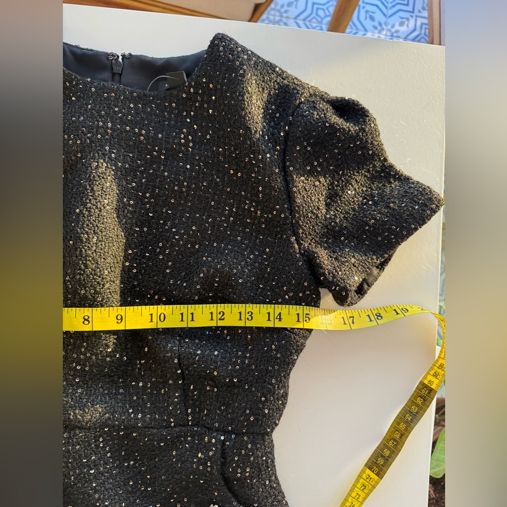 Ann Taylor Sparkle Sequin Tweed Sheath Dress Black Size 0 — Button Trim - Picture 7 of 9